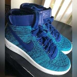 Nike Air Force 1 Flyknit Sneaker Shoes Blue Lagoon Size 7 NEW!